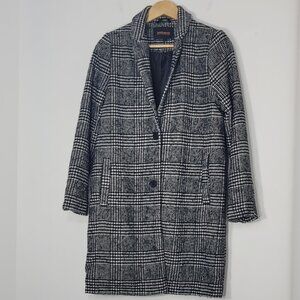 Ambiance Outerwear Black White Houndstooth Wool Blend Button-Down Jacket Classic